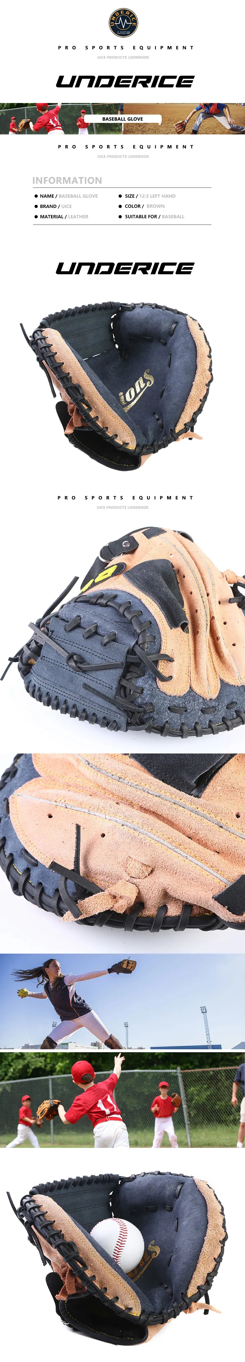 Professional Baseball Glove Leather Baseball Catcher Glove 12.5 Left Hand Practice Equipment Softball Training Catcher Gloves