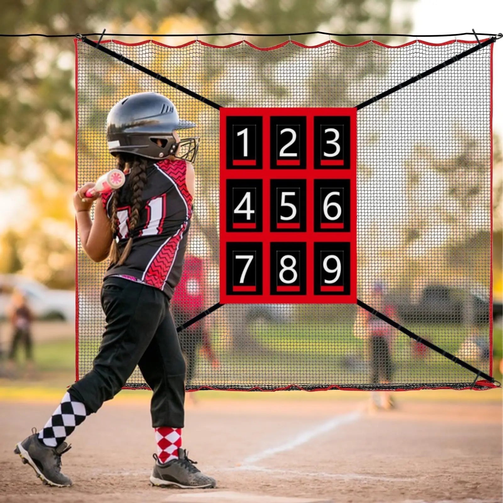 Pitching Net With Strike Zone Softball Accessories For Practice Baseball & Softball Batting Aid Pitching Adjustable Target Net