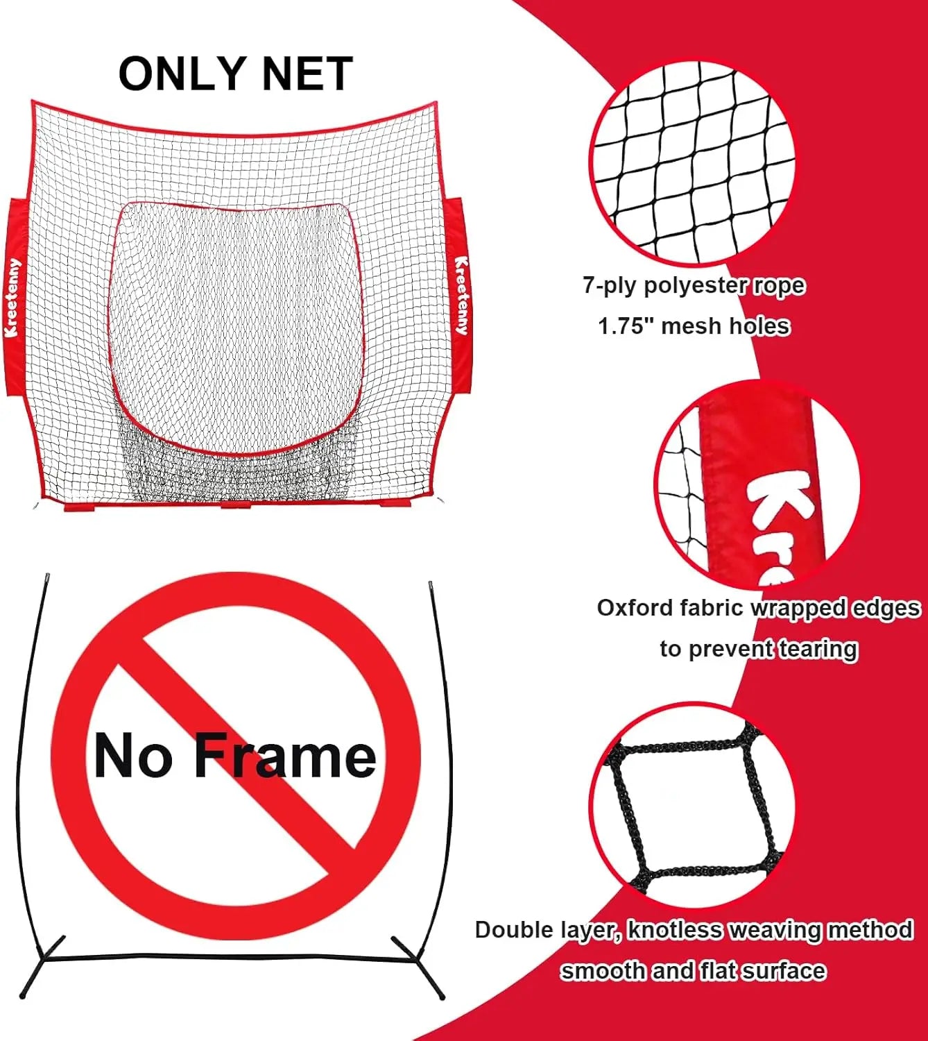 Baseball Replacement Net (NET ONLY),7'×7' Baseball Softball Practice Net for Hitting Batting Catching Pitching
