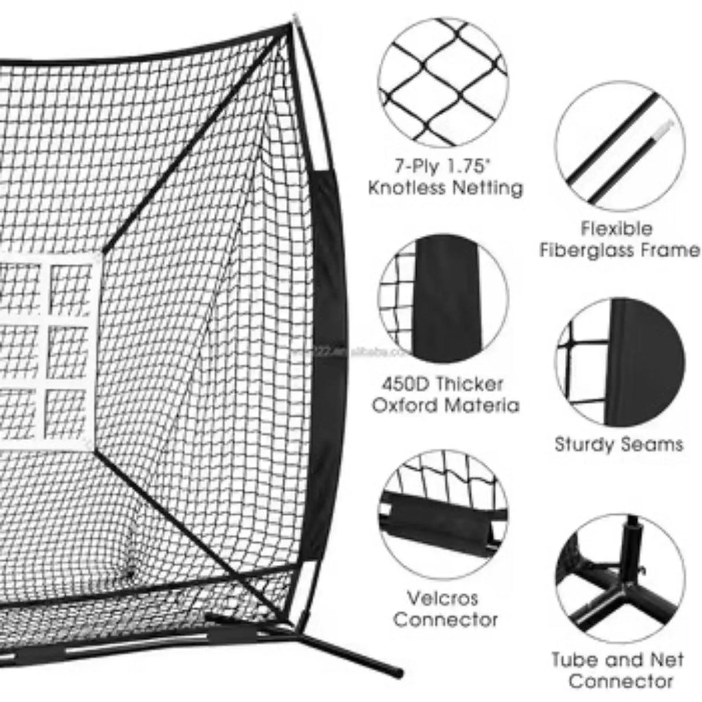 Baseball Softball Net 7x7 Ft Lightweight with Strike Zone, Tee,