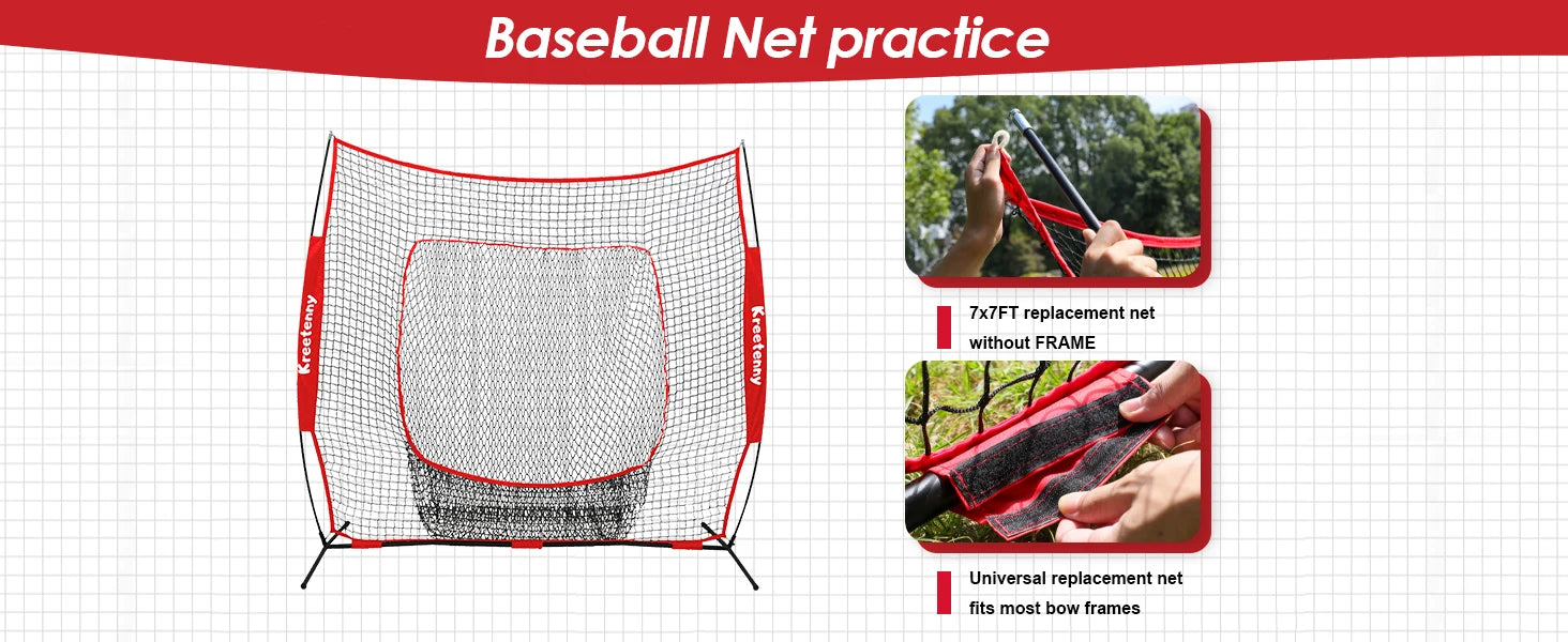Baseball Replacement Net (NET ONLY),7'×7' Baseball Softball Practice Net for Hitting Batting Catching Pitching