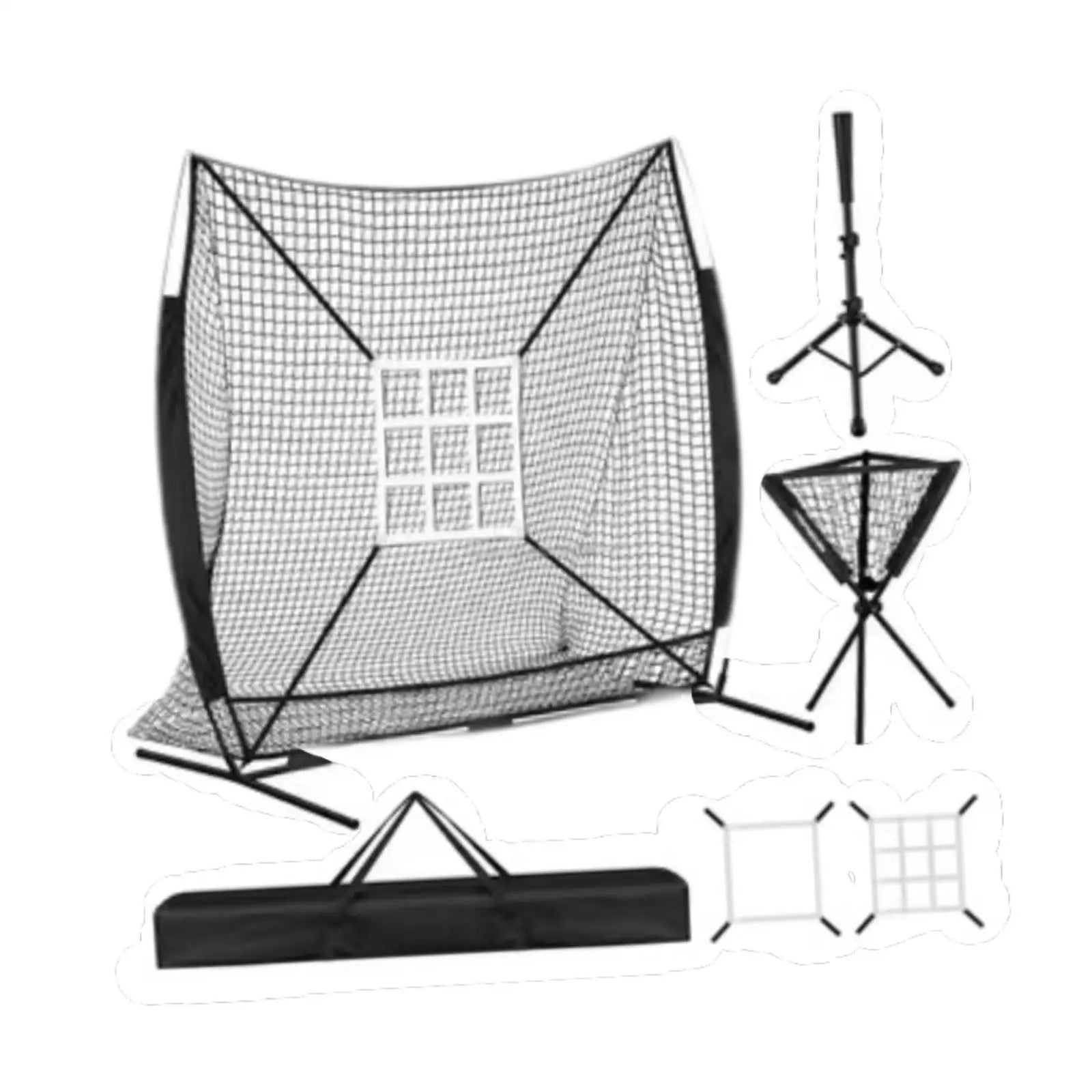 Baseball Softball Net 7x7 Ft Lightweight with Strike Zone, Tee,