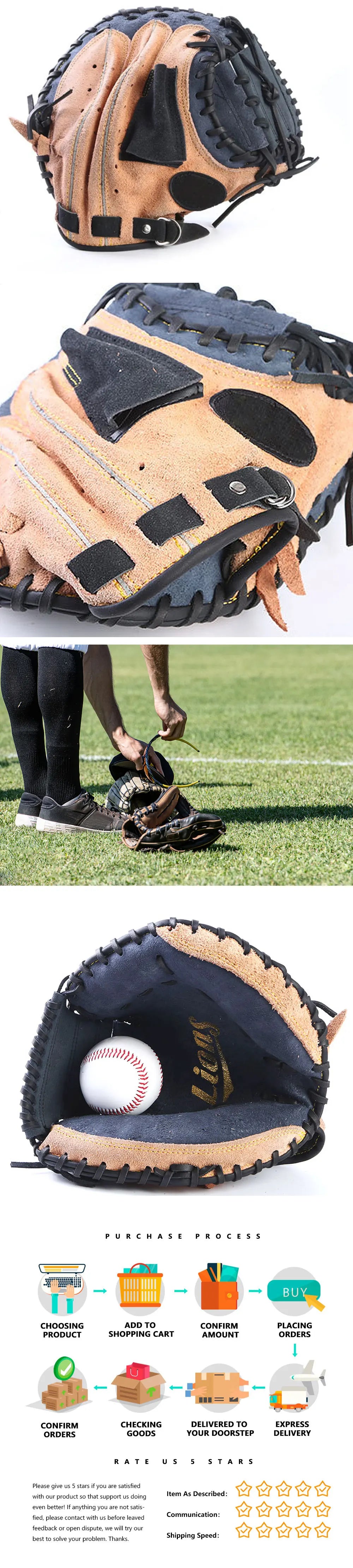 Professional Baseball Glove Leather Baseball Catcher Glove 12.5 Left Hand Practice Equipment Softball Training Catcher Gloves