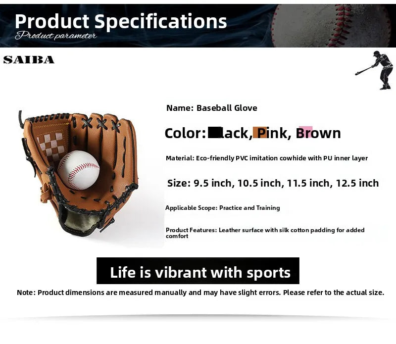Baseball Gloves PVC PU for Children Teens Adults T Building Sports Equipment Baseball Glove Sports Fitn Fans Supplies