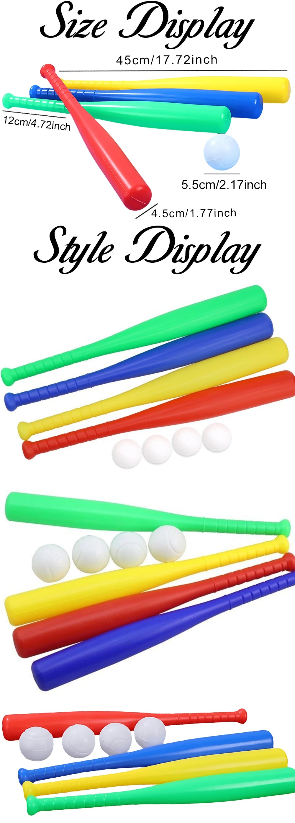 Baseball Set Colorful Plastic Baseball Bat with Ball Outdoor Park Portable Lightweight Fun Sport Game Batting Skill Practice ZYF